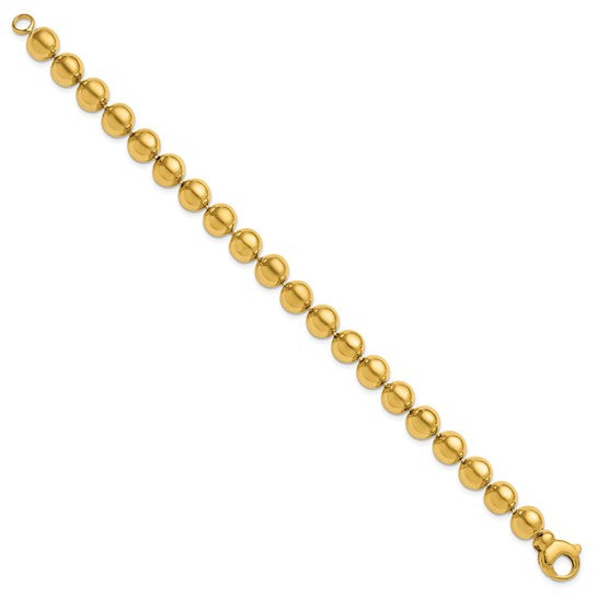 8mm Semi-Solid Beaded Ball Polished Bracelet - 14K Yellow Gold