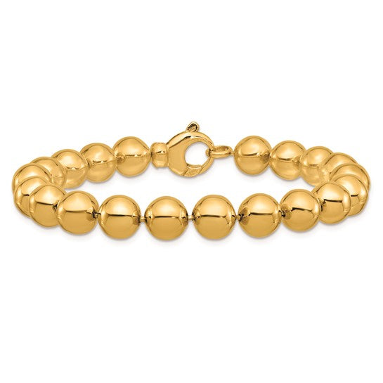 8mm Semi-Solid Beaded Ball Polished Bracelet - 14K Yellow Gold