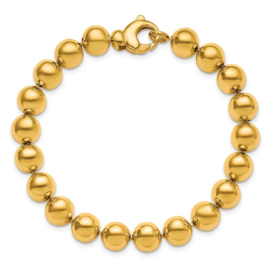 8mm Semi-Solid Beaded Ball Polished Bracelet - 14K Yellow Gold