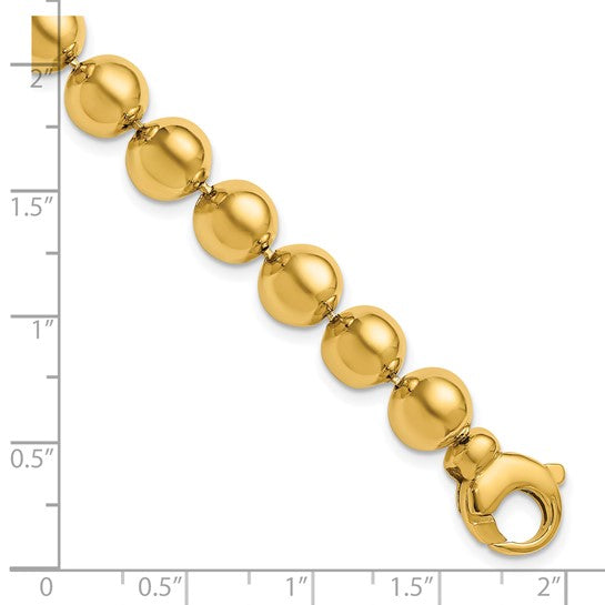 8mm Semi-Solid Beaded Ball Polished Bracelet - 14K Yellow Gold