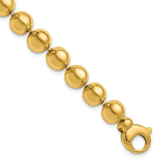 8mm Semi-Solid Beaded Ball Polished Bracelet - 14K Yellow Gold