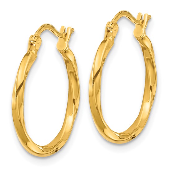 19mm Semi-Solid Yellow Gold Twisted Hoop Earrings - 24K Yellow Gold