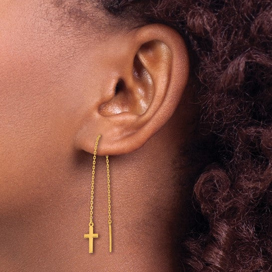 Latin Cross Threaded Earrings - 24K Yellow Gold