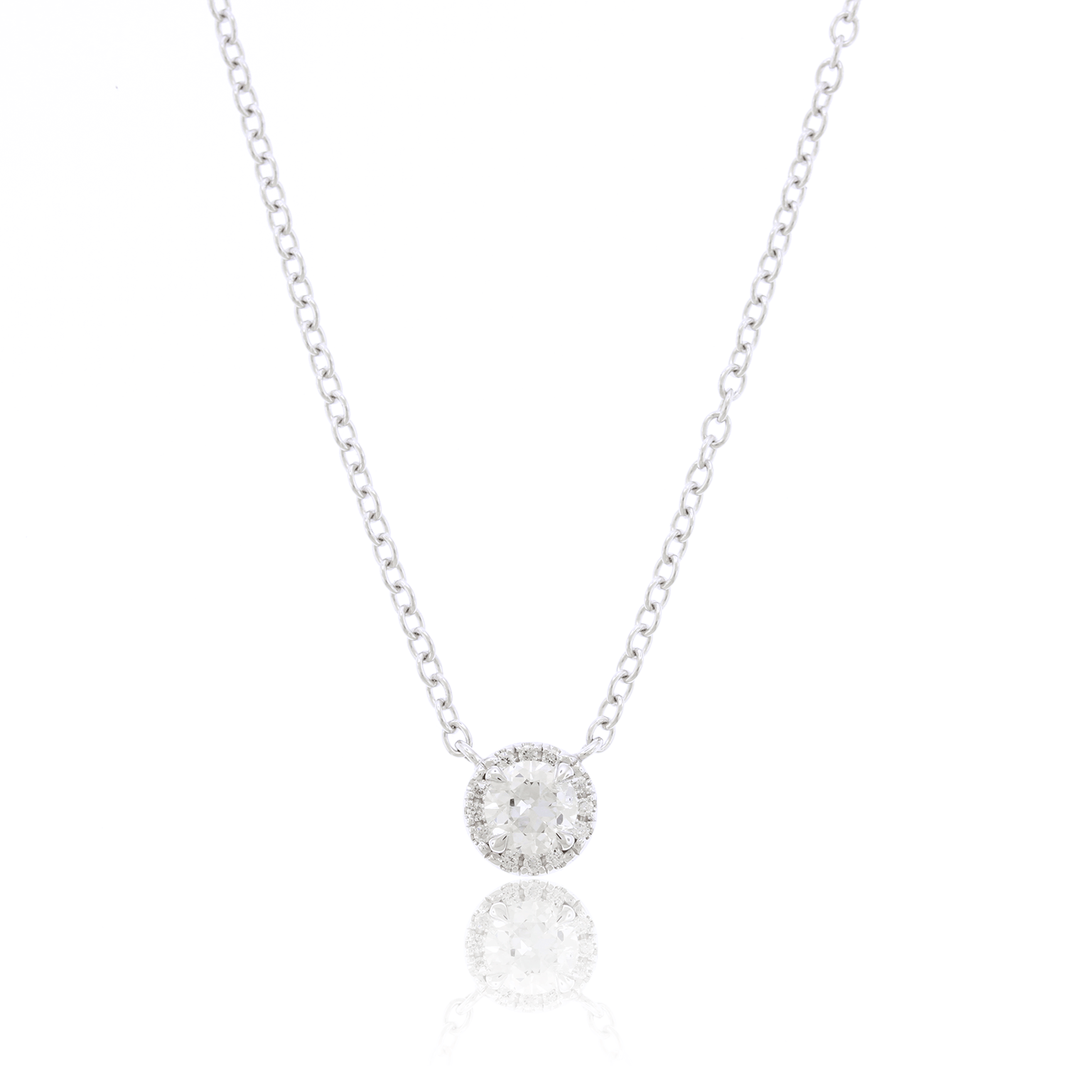 Old European Natural Diamond Halo Necklace - 14K White Gold (3/8ctw)