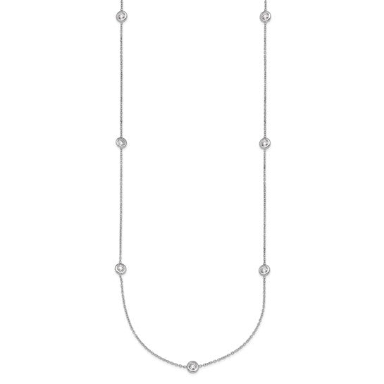 Bezel Set Natural Diamond Button Necklace - Platinum