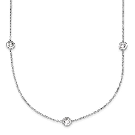 Bezel Set Natural Diamond Button Necklace - Platinum