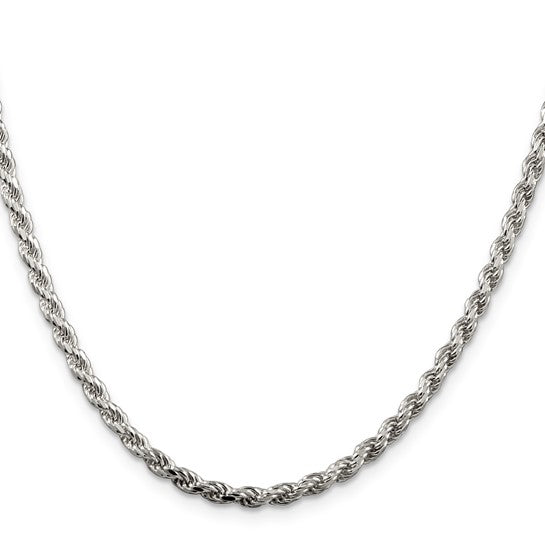 3mm Solid Diamond-Cut Rope Chain Necklace - Sterling Silver