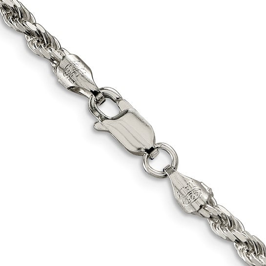 3mm Solid Diamond-Cut Rope Chain Necklace - Sterling Silver