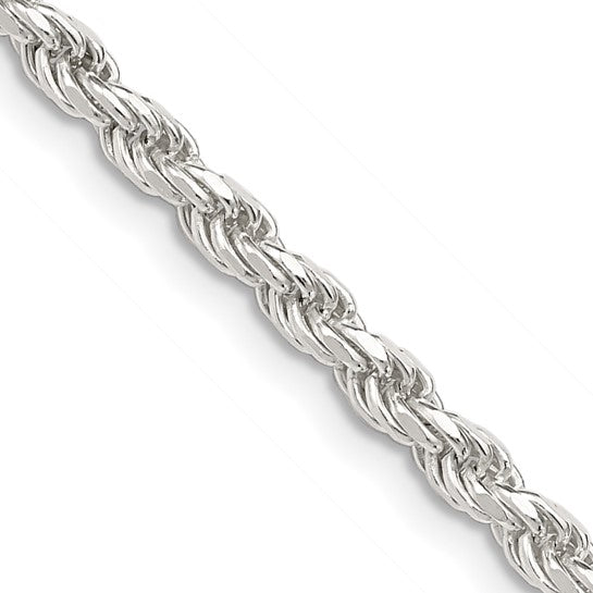 3mm Solid Diamond-Cut Rope Chain Necklace - Sterling Silver