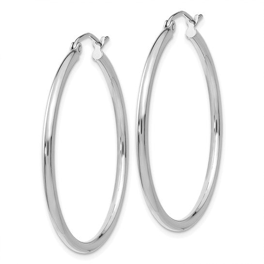 35mm Round Hoop Earrings - White Gold