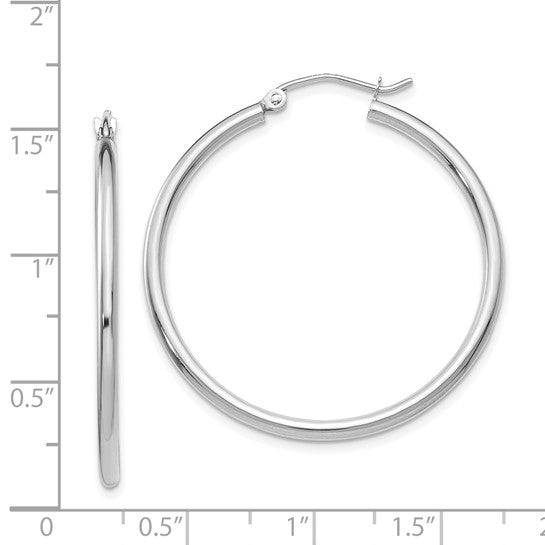 35mm Round Hoop Earrings - White Gold