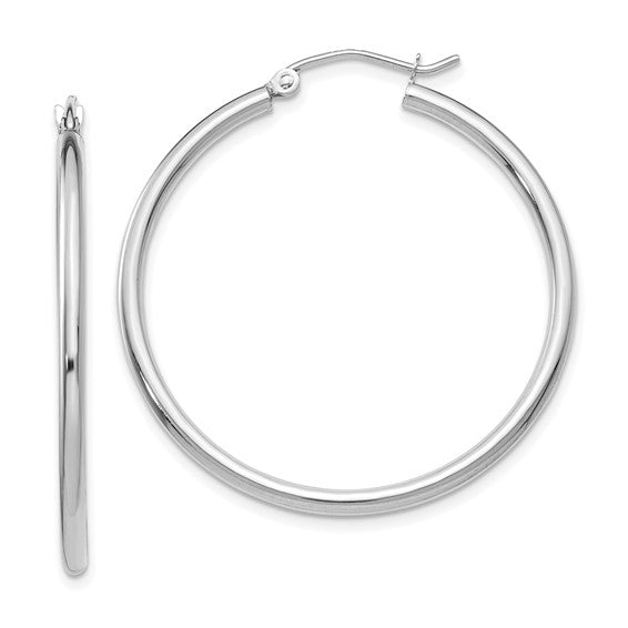 35mm Round Hoop Earrings - White Gold